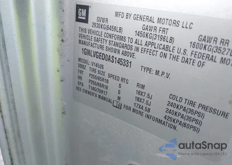 2010 Chevrolet Traverse Lt from USA, damaged, VIN 1GNLVGED0AS145331